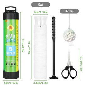 OFFCUP Fishing PVA mesh, 5 m PVA net fishing set with scissors, 37 mm fishing PVA net, water soluble, PVA mesh carp accessories with funnel and pestle, fishing machines, bait bag, water-soluble