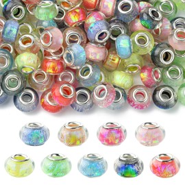 Stiesy 100Pcs Mixed Drawbench Colour Large Hole Beads European Bead Resin Spacer Beads Macrame Rondelle Beads Bulk for Jewellry Making Bracelet Crafts Necklace Earring DIY