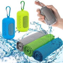 Paquete de 3 toallas refrescantes, Toallas portátiles suaves y transpirables con Silicona redonda bolsa,Toallas de secado rápido para ejercicio y gym, para correr, senderismo, yoga, golf, camping (Verde)
