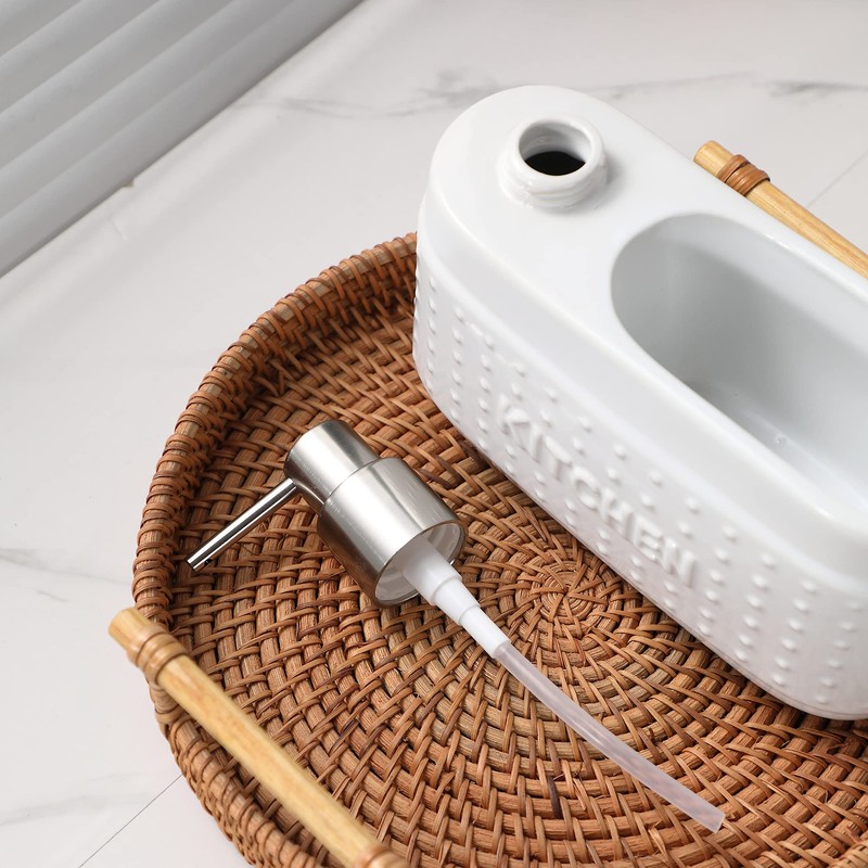 White Dish detergent dispenser for Kitchen Sink.Ceramic Dishwashing Liquid Dispenser