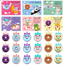 30 PCS Valentines Cards for Kids School with Donut Erasers, Kids Valentine Party Favor, Valentine's Day Classroom Prizes, Ideal Valentine Exchange Gift