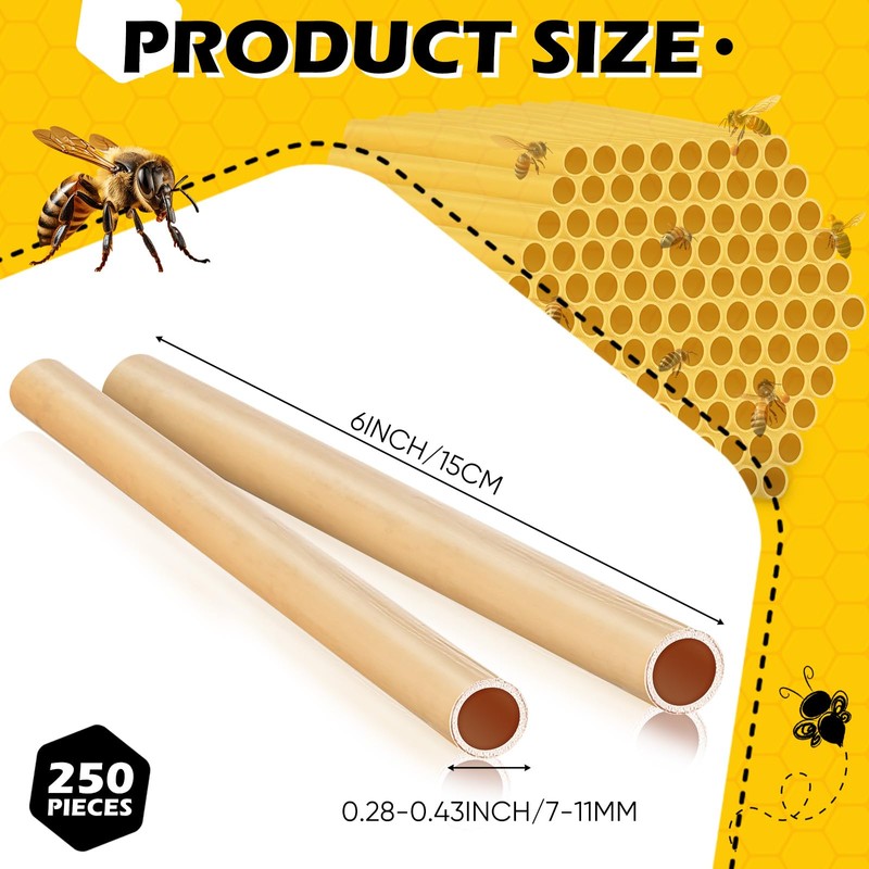 Tinideya 250 Pcs Phragmite Reed Mason Bee Tubes Set Bee