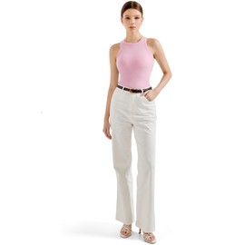 SUUKSESS Women Padded Cotton Ribbed Tank Tops 2025 Sleeveless High Neck Racerback Basic Tops(Light Pink, L)