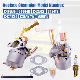 A100626 Carburetor for Champion Power Equipment 42432 62422 1200 1500 Watts 80cc 2.4HP Portable Gas Generator Powermate PWLE0799 79cc Lawn Edger Mower with Fuel Line Filter Spark Plug Gasket Kit