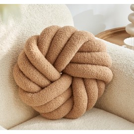 Vdoioe Khaki Knot Pillow 13.7'' Round Throw Pillow Soft Plush Knot Ball Pillow Handmade Knotted Pillow Modern Home Decorative Knotted Pillow Cushion for Bed Bedroom, Sofa, Couch