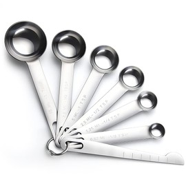 YFWOOD Measuring Spoons Set of 7, Stainless Steel, 0.5 fl oz (15 ml), Thin Spatula Included, Tbsp Teaspoon Flour, Measuring Scales, Dishwasher Safe, Baking, Cookware, Kitchen Tools