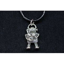 Miniblings Robot Necklace Scifi Technology Steampunk Computer 18 mm Heart Handmade Fashion Jewellery Leather Chain, Metal