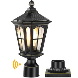 XANGQAN Dusk to Dawn Post Lights Hardwired 120V with Pier Mount Base, Anti-Rust Outdoor Pole Lantern Light Fixture with Water Ripple Glass, Outside Black Aluminum Exterior Lamp for Patio