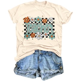 Teacher Life Shirt Teach T-Shirt: Women Back to School Teaching Tees Kindergarten First Day of School Casual Tee Tops Apricot