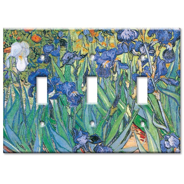 Art Plates - Triple Gang Toggle Decorative Metal Wall Plate - Van Gogh: Irises - (Made in USA)