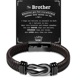 ZOKCC Bracelet Gifts for Men - Black Braided Leather Bracelets Stainless Steel Infinite Buckle with Lettering Love You Forever - Birthday Christmas Gifts for Brother Best Friend, 8.5 inch