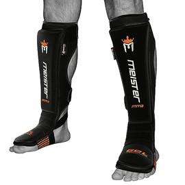 Meister Leg Protectors Leg Support Boxing Kickboxing Cowhide Leather Small/Medium Black 1 Pair