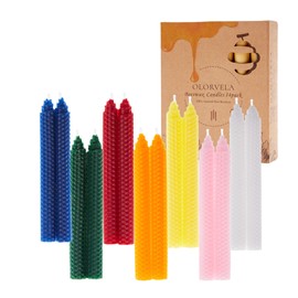olorvela Beeswax Candles Beeswax Taper Candles Hand-Rolled Pure Beeswax Candlesticks Natural Beeswax Tapers(7 Pair,Christmas Colors, Each Burns 5 Hours)