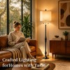 Fismool Farmhouse Floor Lamp, Solid Wood Standing Lamp, Linen Shade,