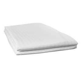 Linteum Textile Flat Bed Sheets - 1 Pack, 98x120 Inches - Queen White Stripe Soft Cotton Blended Top Sheet 250 Thread Count, Shrinkage & Fade Resistant - Ideal for Hotel, Motel & Rental Properties
