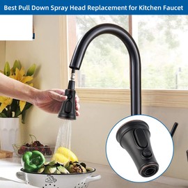 Hibbent Kitchen Faucet Head Replacement, NSF/ANSI/CAN 61 & CUPC Certified, 3 Function Pull Down Faucet Sprayer Nozzle - 15 Adapters Compatible with Moen, Delta, Kohler, Oil-Rubbed Bronze