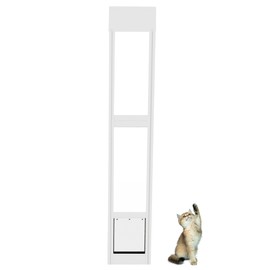 Cat Dog Door Insert for Sliding Patio Door - Easy Installation - Sliding Glass Cat Door with Lockable Weather Proof Panel - Adjustable Height 76.38" to 81.1"