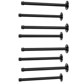 ETELI 12 Inch Industrial Pipe Shelf Brackets 8 Pack Black Shelf Bracket Heavy Duty Iron Floating Shelf Bracket Metal Support for Wall Mount Home Decor