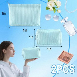 URSKYTOUS 2Pcs Makeup Bag Set for Women Large Small Striped Makeup Bags, Blue Striped