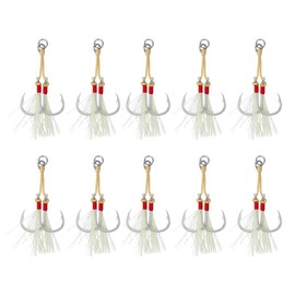 Assist Fishing Hooks, 10 Pieces Double Assist Hooks, Assist Jigs Hooks with Luminous Tassel for Sea Fishing