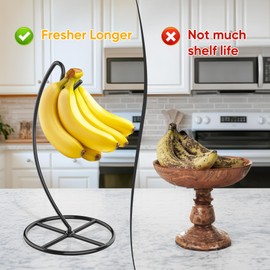 Beesini 2 Pack Banana Holder, Banana Tree Stand Metal, Banana Stand Holder, Holds Up to 15LB Banana or Grape, Banana Rack for Kitchen Counter, Black