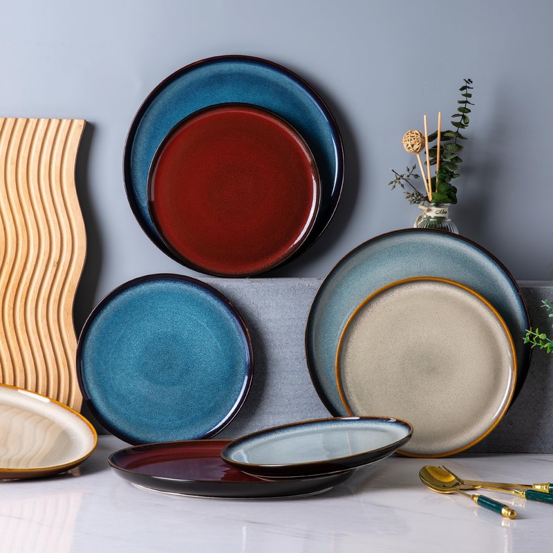 LERATIO Ceramic Plates Set of 6, 10.5 Inch Reactive Glaze