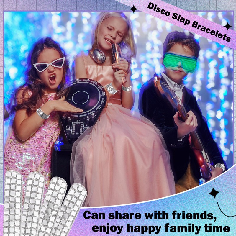 Sonwyoung 18 Pcs Disco Party Favors Sequin Disco Slap Bracelet