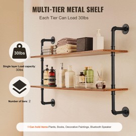 Happybuy Industrial Pipe Shelf, 2 Tier 49x 10.24in, Wall-Mount, Rustic, for Rooms, Black