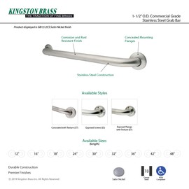 Kingston Brass GB1248ES Designer Trimscape Exposed Flange ADA 48-Inch Grab Bar with 1.5-Inch Outer Diameter, Stainless Steel