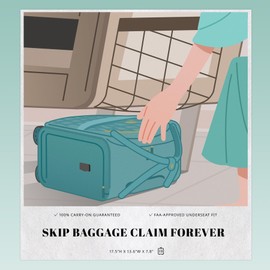 Verage 18x14x8in Spinner Underseat Carry-On Luggage -Airplane Personal Item Bag, USB A&C Charging Port, Padded Laptop Pocket & Wet/Dry Compartments for Women, Misty Aqua