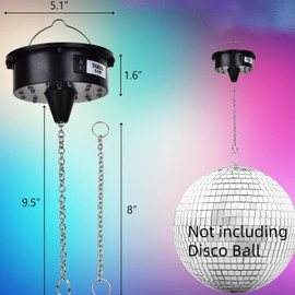 Rotating Disco Ball Motor w/Remote&Light, 5ft Power Cord Easy to Install, 6-12RPM Adjustable Speed Load Up to 16" Mirror Ball, Spinner with 18 LED for DJ Party Decor, Birthdays, Bands, KTV, Outdoors