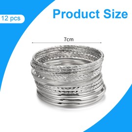 LQIOACU 12 Piece Stackable Bracelet Set for Women (Silver), multicoloured