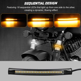 NTHREEAUTO Universal Motorcycle LED Turn Signal Light Strip, Flexible Switchback Dual-Color White Daytime Running Lights & Amber Fork Turn Signal Blinkers for Harley Cafe Racer Dual Sport Dirt Bike