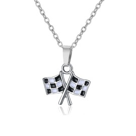 coadipress Checkered Flag Racing Necklace for Women Charm Black and White Checkered Jewelry Race Car Gifts for Racers Racing Fans (White)