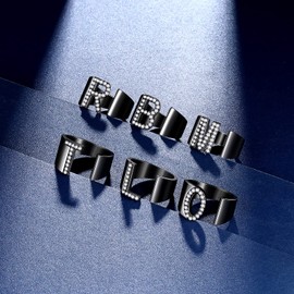 beautlace Letter Adjustable Rings 18K Gold/Silver/Black Gun Plated Initial Alphabet Open Ring with Cubic Zirconia Jewelry for Men and Women KR0037, Metal, Cubic Zirconia
