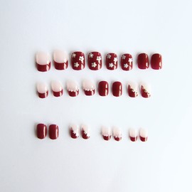 24pcs Nail Tips Nice Nails Small Floral Pearl Nails for Wedding, Party, Holiday, Dating, Prom and Daily Life