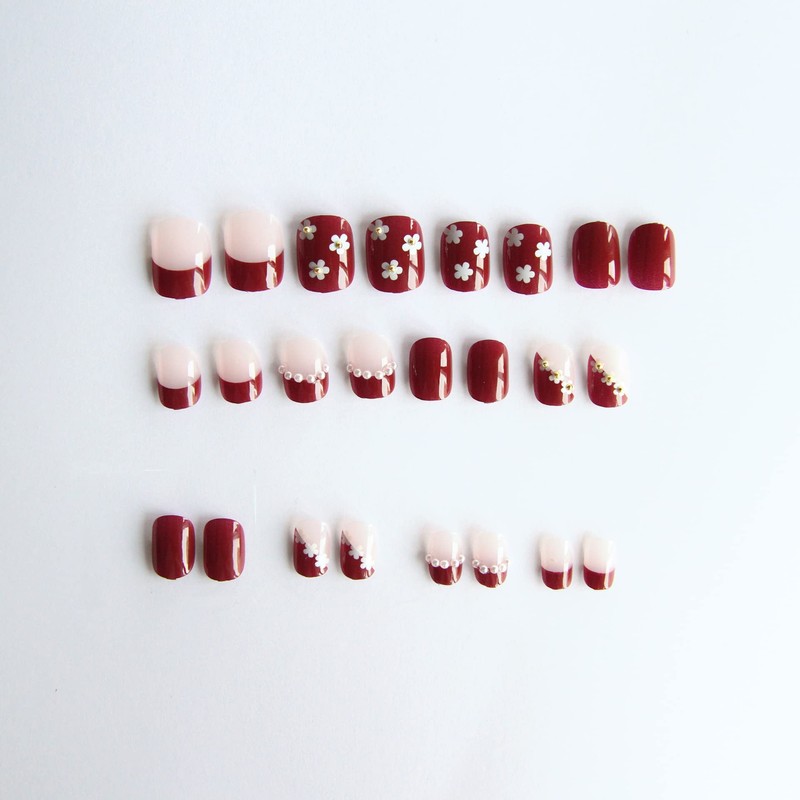 24pcs Nail Tips Nice Nails Small Floral Pearl Nails for
