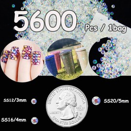 5600pcs Resin Flatback Rhinestones for Crafting, Transparent Crystal AB 3mm SS10-SS12 Craft Rhinestones Beads, Non-Hotfix, Jelly Crystal AB Gems Stones Diamonds Beads for DIY Nail Art Decoration