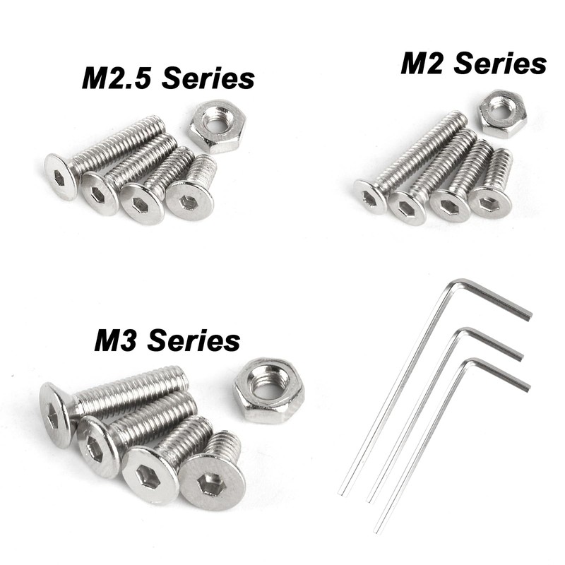 M2 M2.5 M3 Screws Set, 874 Pcs Flat Hex Socket