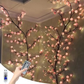 RuiDay Cherry Blossom Lights, Willow Vine Lights with Remote Control, Flexible Flower String Fairy Lights for Wall Decor Bedroom Room Home Christmas Decorations