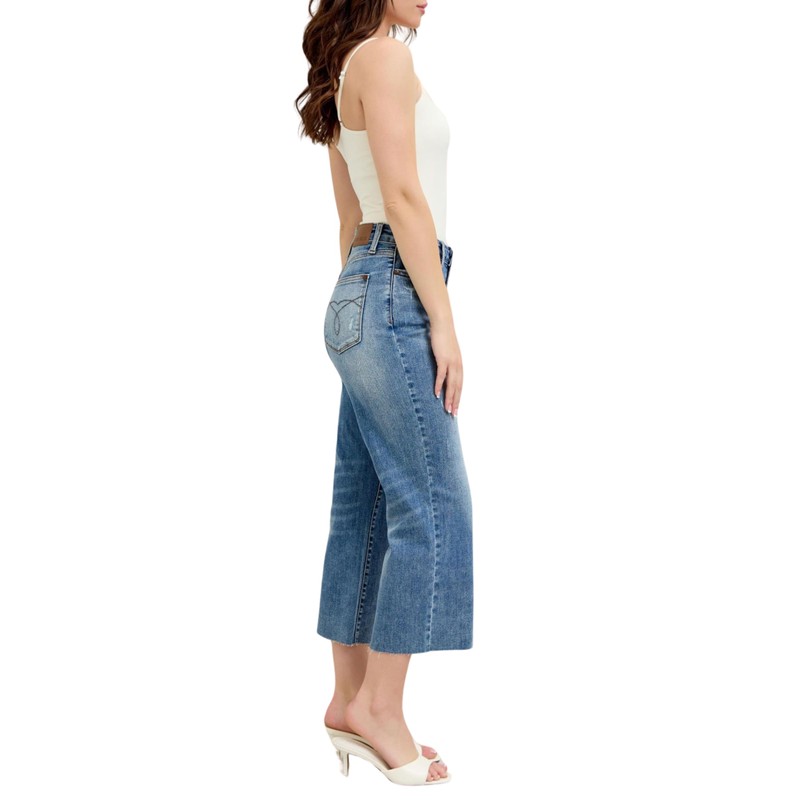 Judy Blue High Waist Back Pocket Embroidery Raw Cut Hem