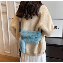 Fuzzy Fanny Pack for Women Faux Fur Belt Bum Bag with Adjustable Strap Waist Pouch Casual Crossbody Purse for Travel