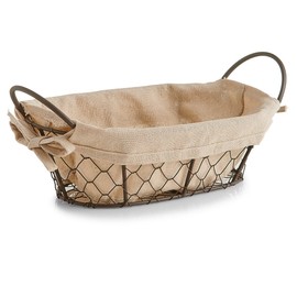 Zeller 18090 Bread Basket, Wire/Linen, Brown/Beige, 26 x 17 x 9 cm