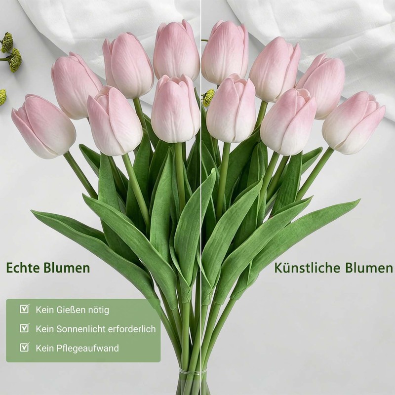 12 Pcs Artificial Light Pink Tulips | Real Touch Latex