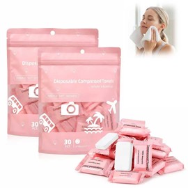 60PCS Compressed Towels, Disposable Face Towel, Compressed Towel Tablets, Portable Cotton Coin Tissues, Soft Thick Expandable Towels for Travel, Camping, Home, Outdoor, Makeup Removal (2Pack-Pink)
