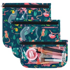 HIONXMGA TSA Approved Toiletry Bag, Set of 3 Clear Travel Bag with Zipper, Quart Size Airline Compliant, Waterproof Makeup Cosmetic Bag for Women, Baby Diaper Bag Organization, Jungle