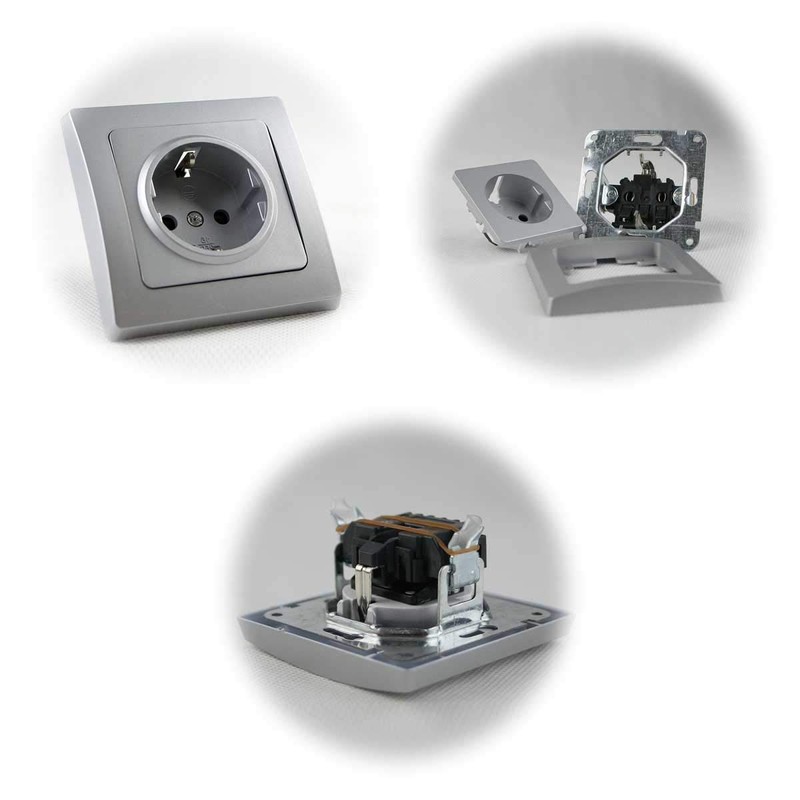 Delphi LED Dimmer with Earthing Contact Socket, Silver, UP