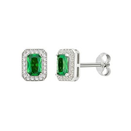Uniqe Desings Sterling Silver Emerald Cubic Zirconia & Corundum Stud Earrings for Women Girls