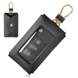 Shirizu Smart Key Case, 2 Key Storage, Women's Double Key Ring, Car Key Case, Matte Color, Embossed Leather, Zipper, Carabiner Included, Key Case, Men's, Clear Window Key Holder, C Black, Free size