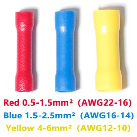 Shengbowi Butt Splice Crimp Connectors Insulated Electrical Straight Wire Terminal 22-10 AWG Crimping Tool Marine Automotive Terminals Assortment Kit PVC Kits Yellow/Blue/Red